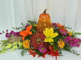 Autumn Bounty Centerpiece from local Myrtle Beach florist, Bright & Beautiful Flowers