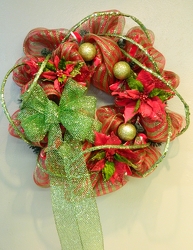 Red & Green Flare Wreath from local Myrtle Beach florist, Bright & Beautiful Flowers