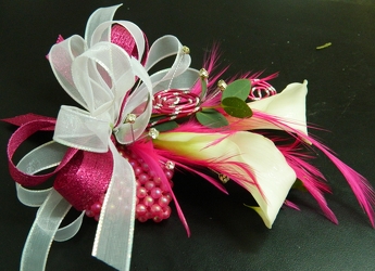 2 Callas with Pink and White Ribbon from local Myrtle Beach florist, Bright & Beautiful Flowers