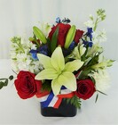 Red, White and Blue Squared from local Myrtle Beach florist, Bright & Beautiful Flowers
