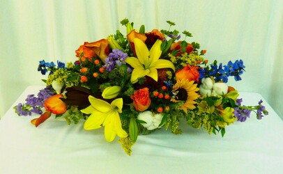 Cheery Autumn Table from local Myrtle Beach florist, Bright & Beautiful Flowers