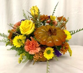 Pumpkin Centerpiece from local Myrtle Beach florist, Bright & Beautiful Flowers