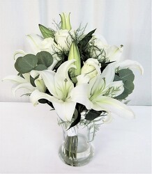 White lilies and roses from local Myrtle Beach florist, Bright & Beautiful Flowers