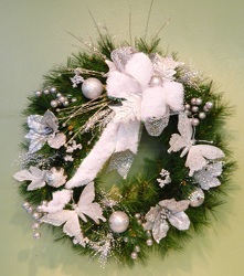 Snowy Christmas Wreath from local Myrtle Beach florist, Bright & Beautiful Flowers