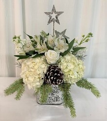 Silver Holiday Cube from local Myrtle Beach florist, Bright & Beautiful Flowers