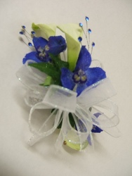 White Callas and blue Delphinium from local Myrtle Beach florist, Bright & Beautiful Flowers