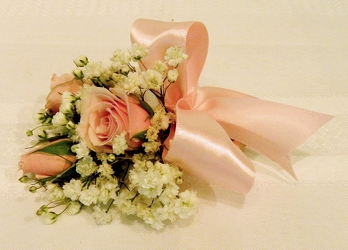 Sweetheart Rose and baby Breath Corsage from local Myrtle Beach florist, Bright & Beautiful Flowers