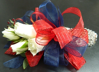 Sweetheart Roses with Red and blue ribbon from local Myrtle Beach florist, Bright & Beautiful Flowers
