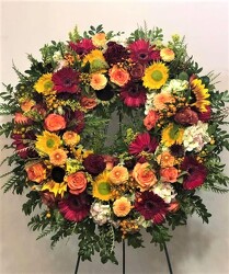 Sweet Autumn Sunset Wreath from local Myrtle Beach florist, Bright & Beautiful Flowers