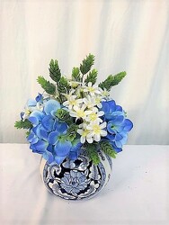 Small Silk Blue and White Arrangement from local Myrtle Beach florist, Bright & Beautiful Flowers